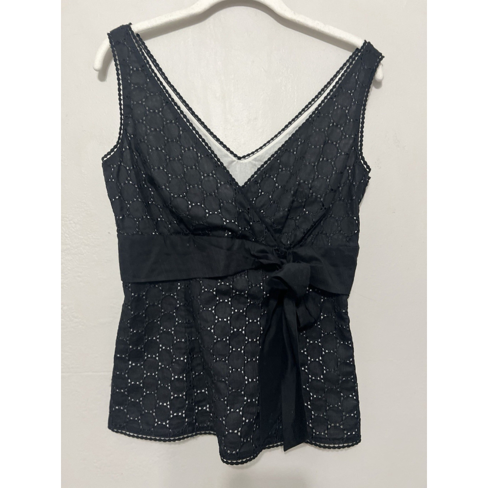 Ann Taylor Size 4 Eyelet‎ Faux Wrap Sleeveless Top, Dark Romantic 100% Cotton